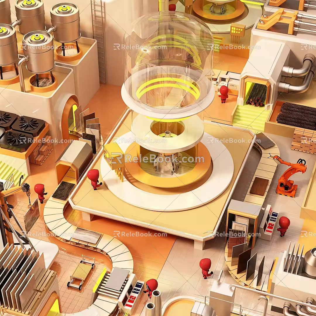 E-sports Cartoon Factory Cyberpunk Advertising Exhibition Hall Industrial Style Animation E-commerce US Chen Booth Props Assembly Line Game Poster 3d model
