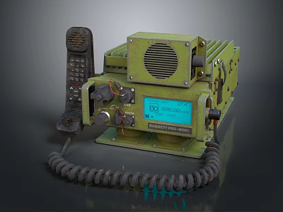 Vintage Green Doorbell Device With Coiled Cable Knobs Display Screen And Handset 3d model