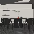 Modern Restaurant Interior With Round Table Black Chairs And Green Plant
