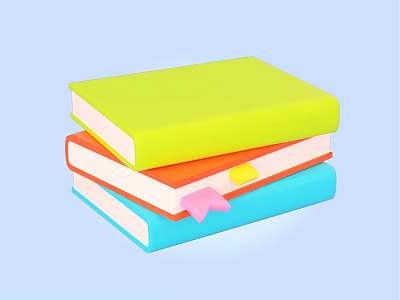 Colorful Green Orange Blue Notebooks Stacked With Pink Bookmark On Light Background 3d model