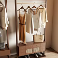 Modern Wooden And Metal Clothes Racks With Hanging Garments Storage Baskets And Shoes