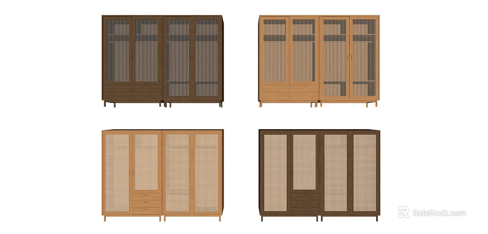 Modern Wardrobe Designs with Glass Panels Wooden Frames and Various Colors for Home Interior 3d model 