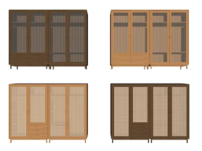Modern Wardrobe Designs with Glass Panels Wooden Frames and Various Colors for Home Interior 3d model
