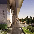 Modern Entrance Gate Design With Covered Canopy Street Lights And White Building