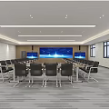 Modern Conference Room Interior Design With Long Table Black Chairs Large Screen And Windows 3d model