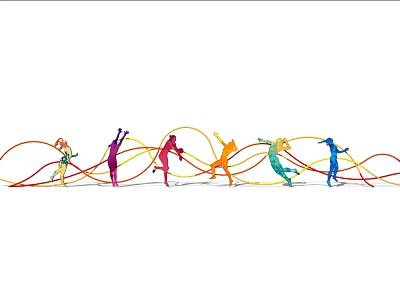 Colorful Sculpture of Leaping Figures with Dynamic Vibrant Colored Curved Lines 3d model