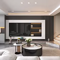 Modern Minimalist Living Room Interior Design With Marble Floor White Cabinets And Green Plants
