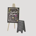 Chalkboard Easel With Ladies Night Event Sign And Small Menu Board