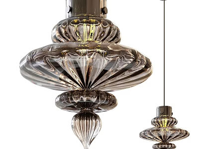 Elegant Ribbed Glass Chandelier With Layered Design Two Sizes For Home Decor 3d model