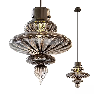 Elegant Ribbed Glass Chandelier With Layered Design Two Sizes For Home Decor 3d model