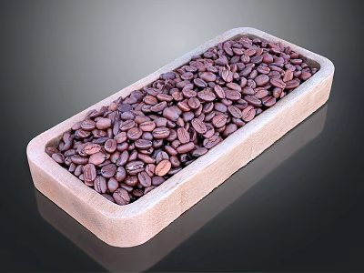 Natural Rectangular Wooden Box Filled With Fresh Roasted Coffee Beans 3d model