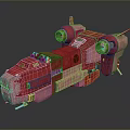 Red Futuristic Sci Fi Spaceship With Mechanical Details And Twin Engines