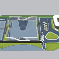 Park Landscape With Covered Basketball Court Lawn Seating Area And Pathways