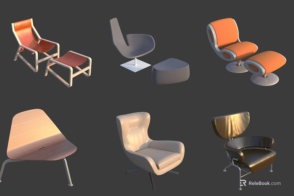 Modern Leisure Chairs In Various Designs With Vibrant Neutral Colors And Matching Ottomans 3d model 