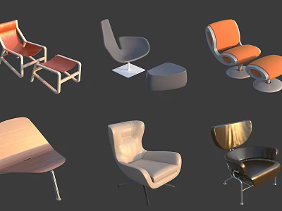 Modern Leisure Chairs In Various Designs With Vibrant Neutral Colors And Matching Ottomans 3d model