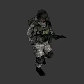 Soldier Wearing Camouflage Combat Uniform Green Helmet And Tactical Vest With Rifle