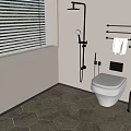 Modern Bathroom With Handheld Showerhead Towel Rails Round Mirror Toilet And Paper Holder
