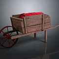 Vintage Wooden Cart With Red Wheels And Cargo Loaded Inside