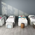 Relaxing Massage Beds in Spa Interior with Clean White Sheets Decorative Flowers and Stools