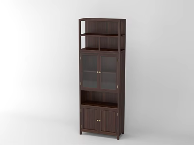 Dark Wooden Bookcase With Open Shelves Glass Door And Wooden Door Cabinets 3d model