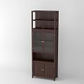 Dark Wooden Bookcase With Open Shelves Glass Door And Wooden Door Cabinets