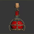 Decorative Glass Bottle With Golden Metal Frame Red Spherical Body And Cork Stopper