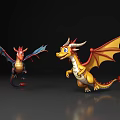 Two Colorful Cartoon Dragons As Flying Animals With Blue Red Yellow Orange Wings And Horns
