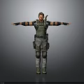 3D Tactical Male Character In Green Vest Gray Pants With Extended Arms And Gear