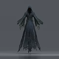 Hooded Game Movie Character In Tattered Robe With Glowing Eyes And Green Decay Details