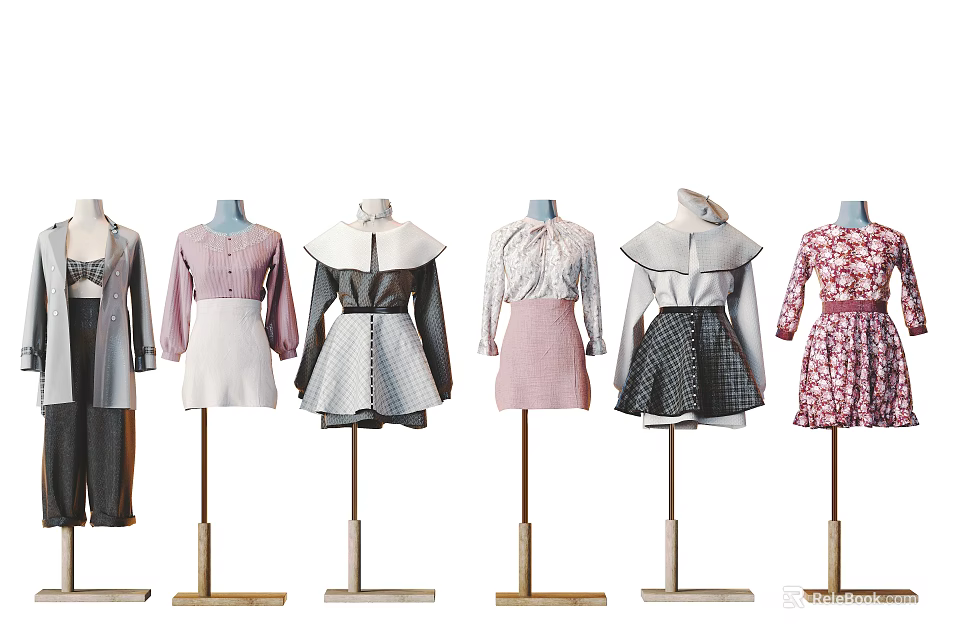 Fashion Model Mannequins Displaying Various Stylish Clothes Including Dresses Skirts And Tops 3d model 