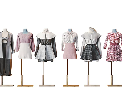 Fashion Model Mannequins Displaying Various Stylish Clothes Including Dresses Skirts And Tops 3d model