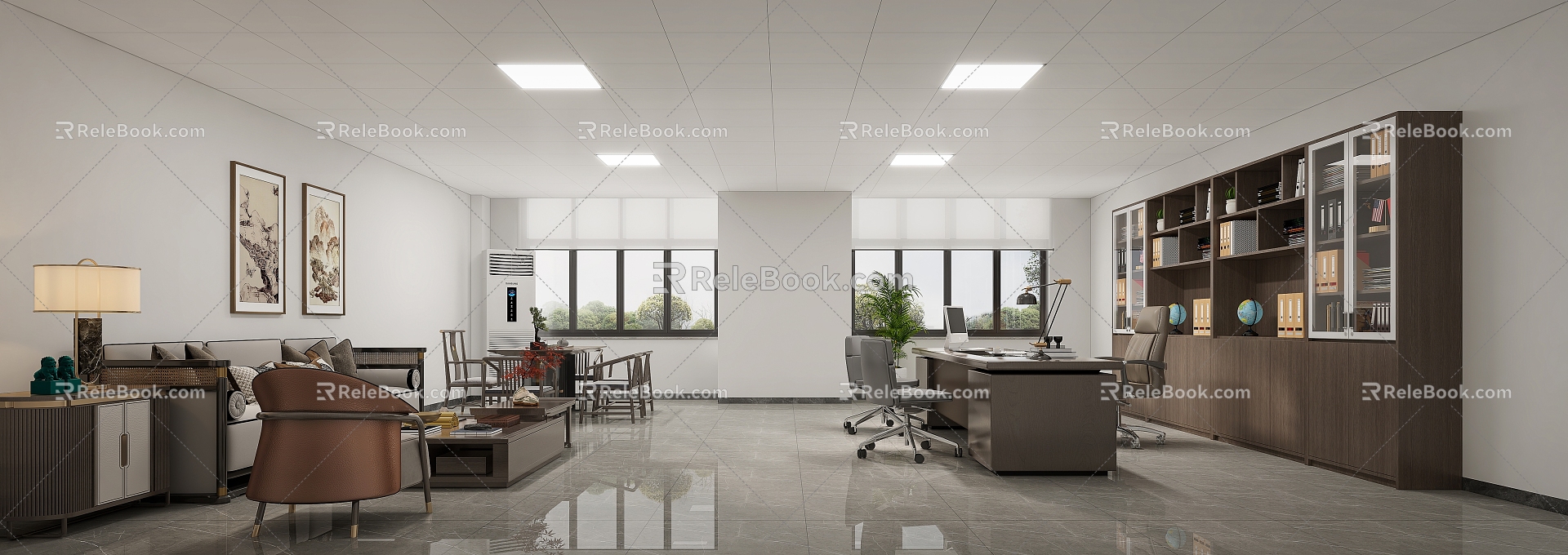 New Chinese Office Manager Office 3d model