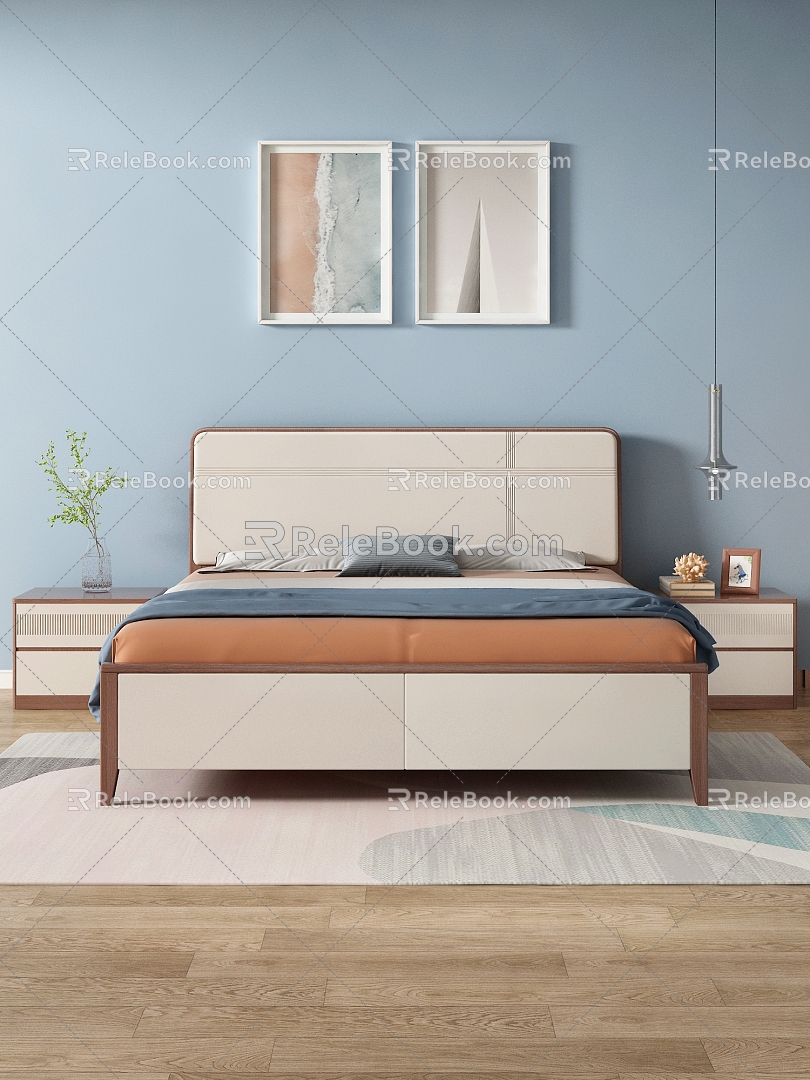 Modern Simple Light Luxury Bedroom Double Bed 3d model