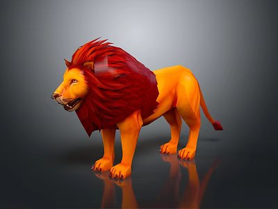 3D Animated Game Movie Character Lion with Red Mane and Orange Body Design 3d model
