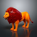 3D Animated Game Movie Character Lion with Red Mane and Orange Body Design