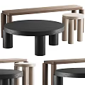 Modern Minimalist Coffee Table With Black Wooden Top And Cylindrical Legs