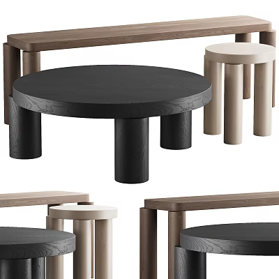 Modern Minimalist Coffee Table With Black Wooden Top And Cylindrical Legs 3d model