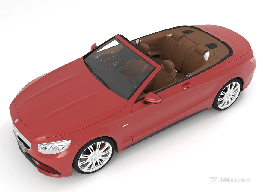 Red Luxury Convertible Car With Brown Seats And Silver Wheels 3d model 