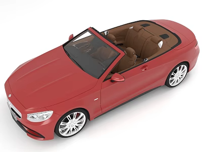 Red Luxury Convertible Car With Brown Seats And Silver Wheels 3d model