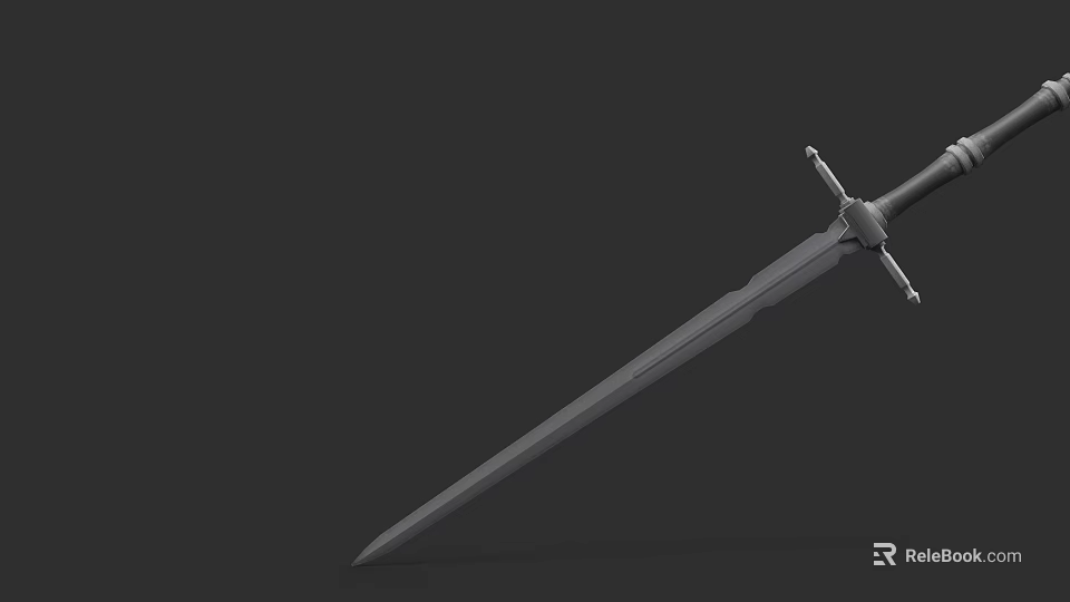 Medieval Sword 3D Model With Cross Hilt And Sharp Blade On Black Background 3d model 