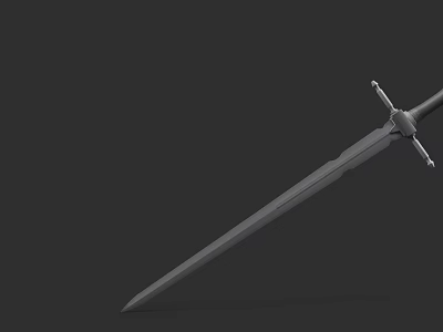 Medieval Sword 3D Model With Cross Hilt And Sharp Blade On Black Background 3d model