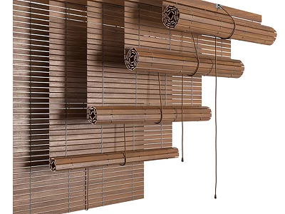 Natural Bamboo Blinds With Slatted Design For Modern Home Window Treatment 3d model