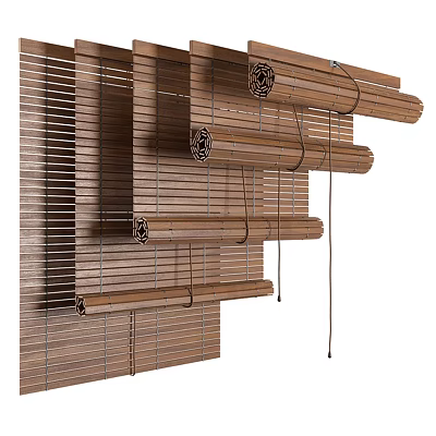 Natural Bamboo Blinds With Slatted Design For Modern Home Window Treatment 3d model