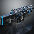Futuristic Tactical Rifle With Black And Blue Design Tactical Rail And Sci Fi Elements