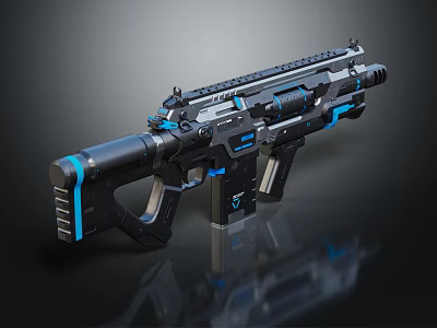 Futuristic Tactical Rifle With Black And Blue Design Tactical Rail And Sci Fi Elements 3d model