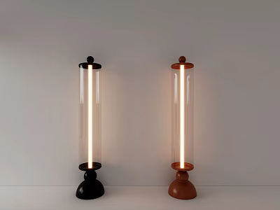 Modern Wall Lamps with Glass Tubes in Black and Brown Colors Illuminated on White Wall 3d model