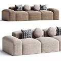 Modern Beige Fabric Three Seater Sofa With Multiple Geometric Patterned Cushions 3d model