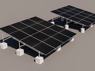 Solar Panel Arrays Installation With Concrete Supports And Ground Mounted Frames 3d model