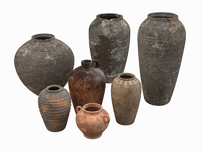 Vintage Handcrafted Ceramic Vessels Featuring Various Shapes Earthy Colors and Textured Surfaces 3d model