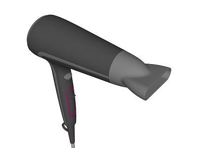 Modern Black Hair Dryer Daily Use Electric Appliance with Pink Control Button and Handle 3d model